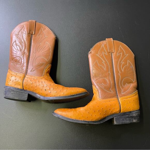 Acme Cowboy Boots Vintage Faux Ostrich Size 4.5 Orange Brown 90s Western Rodeo - Picture 6 of 9